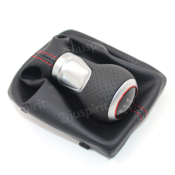 Pomello cambio 6 marce per Audi A4 S4 B8 8K A5 8T Q5 8R S LINE 2008-2015 cuffia con cuciture rosse - immagine 3