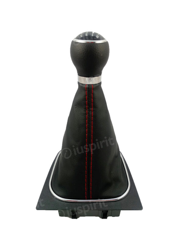 Pomello cambio 6 marce per VW Golf 5, Golf 6 Jetta Scirocco cuffia vera pelle leva cambio 6 marce cuciture rosse - immagine 3