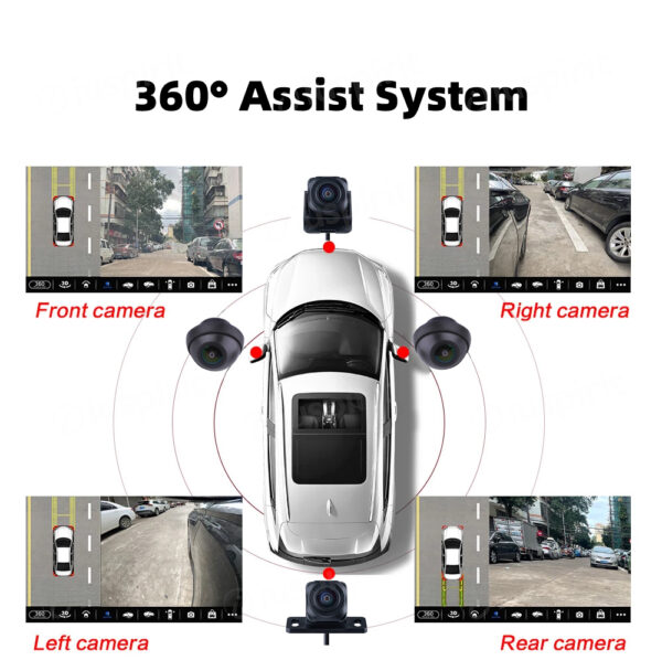 Telecamere 360 con vista panoramica anteriore posteriore sinistra e destra a 360° per autoradio Android - immagine 7
