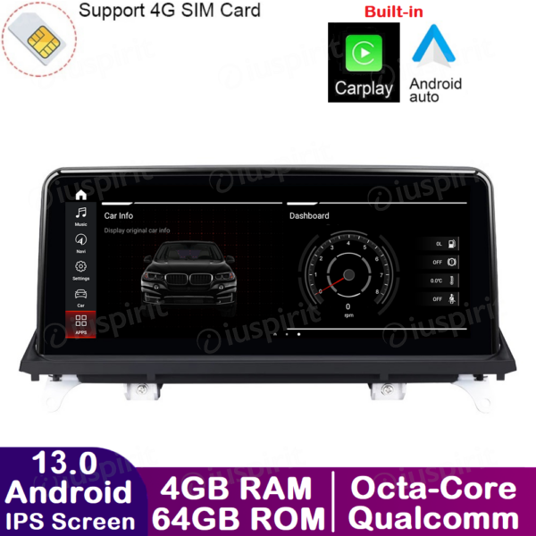 ANDROID navigator for BMW X5 E70 BMW X6 E71 2011-2013 System CIC 10.25 inch CarPlay Android Auto WI-FI GPS 4G LTE Bluetooth 4GB RAM 64GB ROM