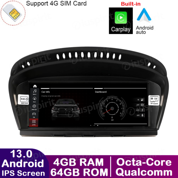 ANDROID navigator for BMW 3 Series E90 E91 E92 E93 BMW 5 Series E60 E63 E64 Original System CCC CarPlay Android Auto WI-FI GPS 4G LTE Bluetooth 4GB RAM 64GB ROM