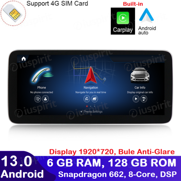 ANDROID navigator for Mercedes A-Class W176 GLA-Class X156 CLA-Class W117 2013-2015 NTG 4.5 CarPlay Android Auto 10.25 inch 6GB RAM 124GB ROM Octa-Core Bluetooth GPS WI-FI