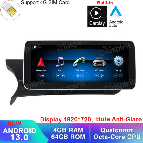 ANDROID navigator for Mercedes C-Class W204 2011-2014 NTG 4.5 10.25 inch 4GB RAM 64GB ROM Octa-Core CarPlay Android Auto Bluetooth GPS WI-FI