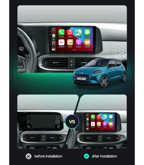 ANDROID autoradio navigatore per Hyundai i10 2019-2023 CarPlay Android Auto GPS USB WI-FI Bluetooth 4G LTE - immagine 7