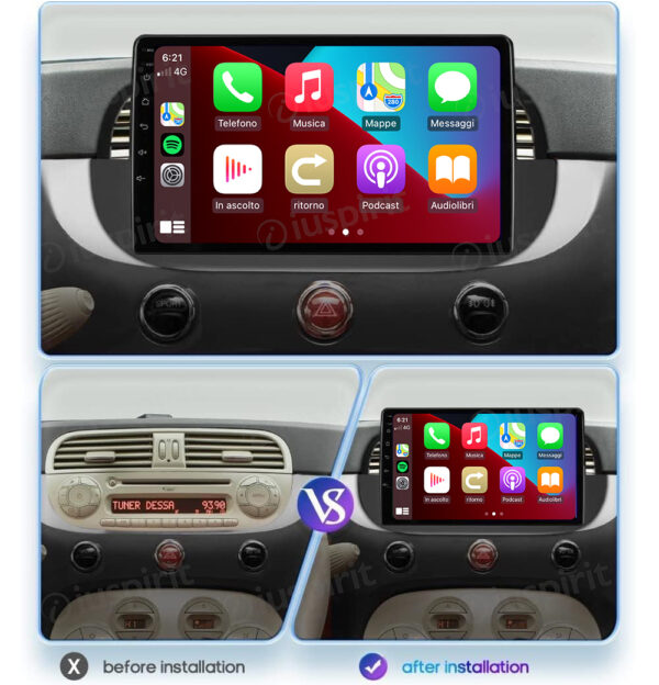 ANDROID autoradio navigatore per Fiat 500 Fiat Abarth 595 2007-2015 Android Auto GPS USB WI-FI Bluetooth 4G LTE - immagine 7