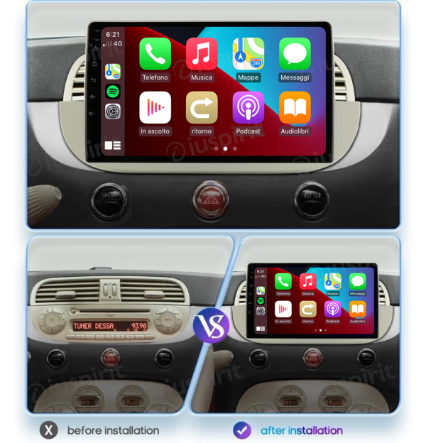 ANDROID car radio navigator for Fiat 500 Fiat Abarth 595 2007-2015 Android Auto GPS USB WI-FI Bluetooth 4G LTE - Image 7